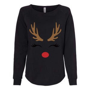 Cute Lady Reindeer Face With Eyelashes And Antlers Gift Novelty Gift Womens California Wash Sweatshirt