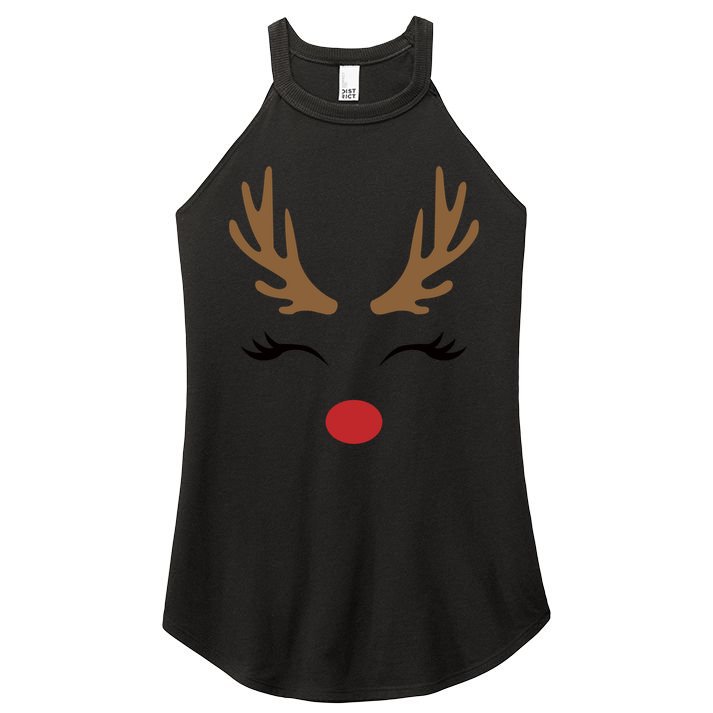 Cute Lady Reindeer Face With Eyelashes And Antlers Gift Novelty Gift Women's Perfect Tri Rocker Tank