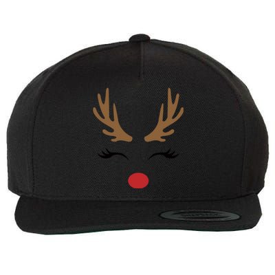 Cute Lady Reindeer Face With Eyelashes And Antlers Gift Novelty Gift Wool Snapback Cap