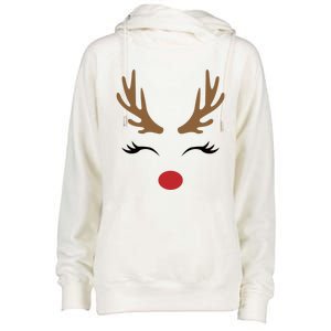 Cute Lady Reindeer Face With Eyelashes And Antlers Gift Novelty Gift Womens Funnel Neck Pullover Hood