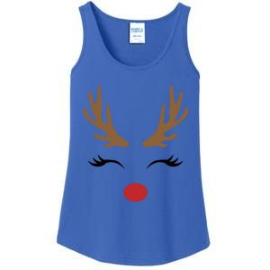 Cute Lady Reindeer Face With Eyelashes And Antlers Gift Novelty Gift Ladies Essential Tank