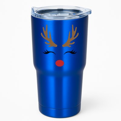 Cute Lady Reindeer Face With Eyelashes And Antlers Gift Novelty Gift Tumbler