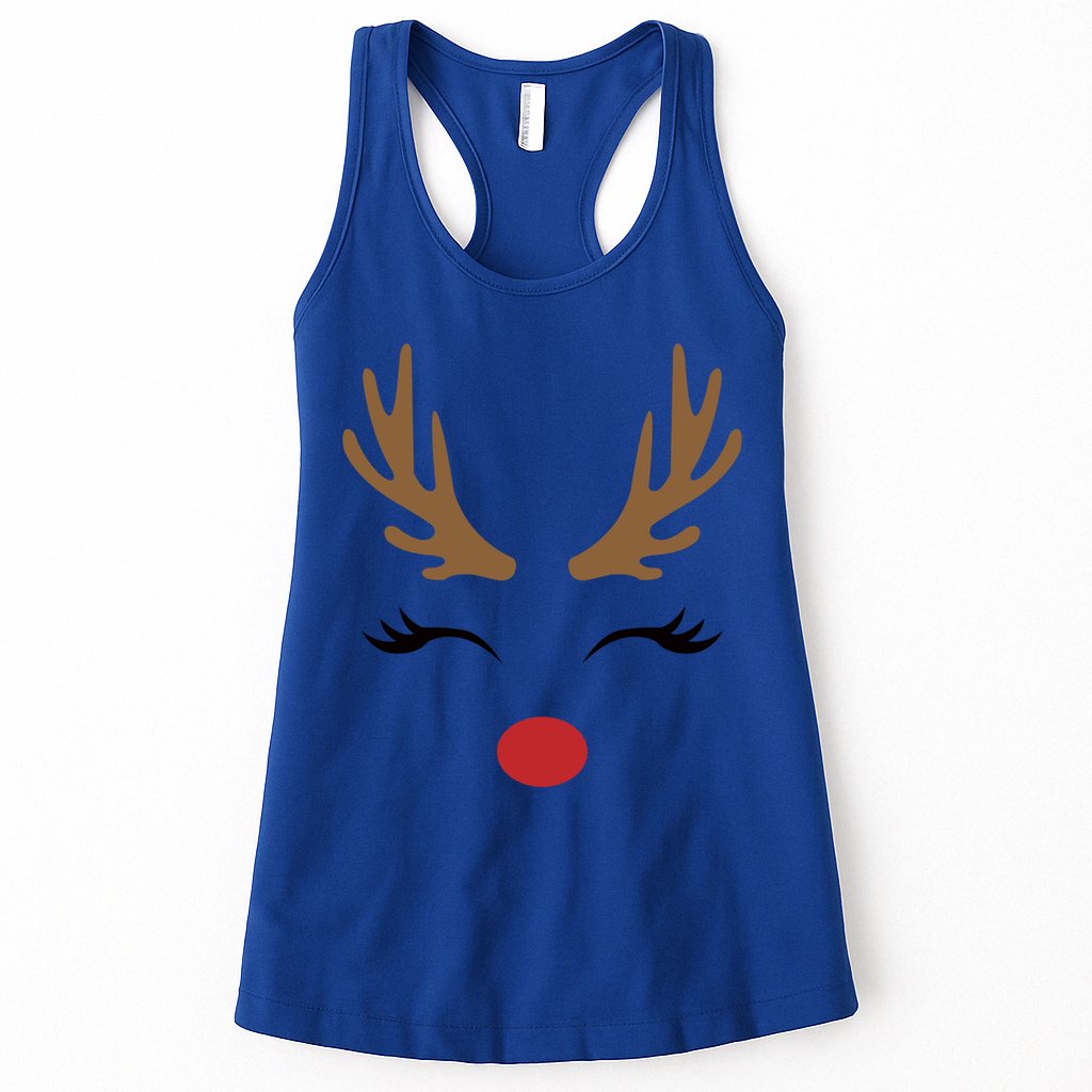 Cute Lady Reindeer Face With Eyelashes And Antlers Gift Novelty Gift Womens Tank Top