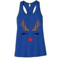 Cute Lady Reindeer Face With Eyelashes And Antlers Gift Novelty Gift Women's Racerback Tank