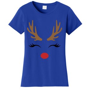 Cute Lady Reindeer Face With Eyelashes And Antlers Gift Novelty Gift Women's T-Shirt