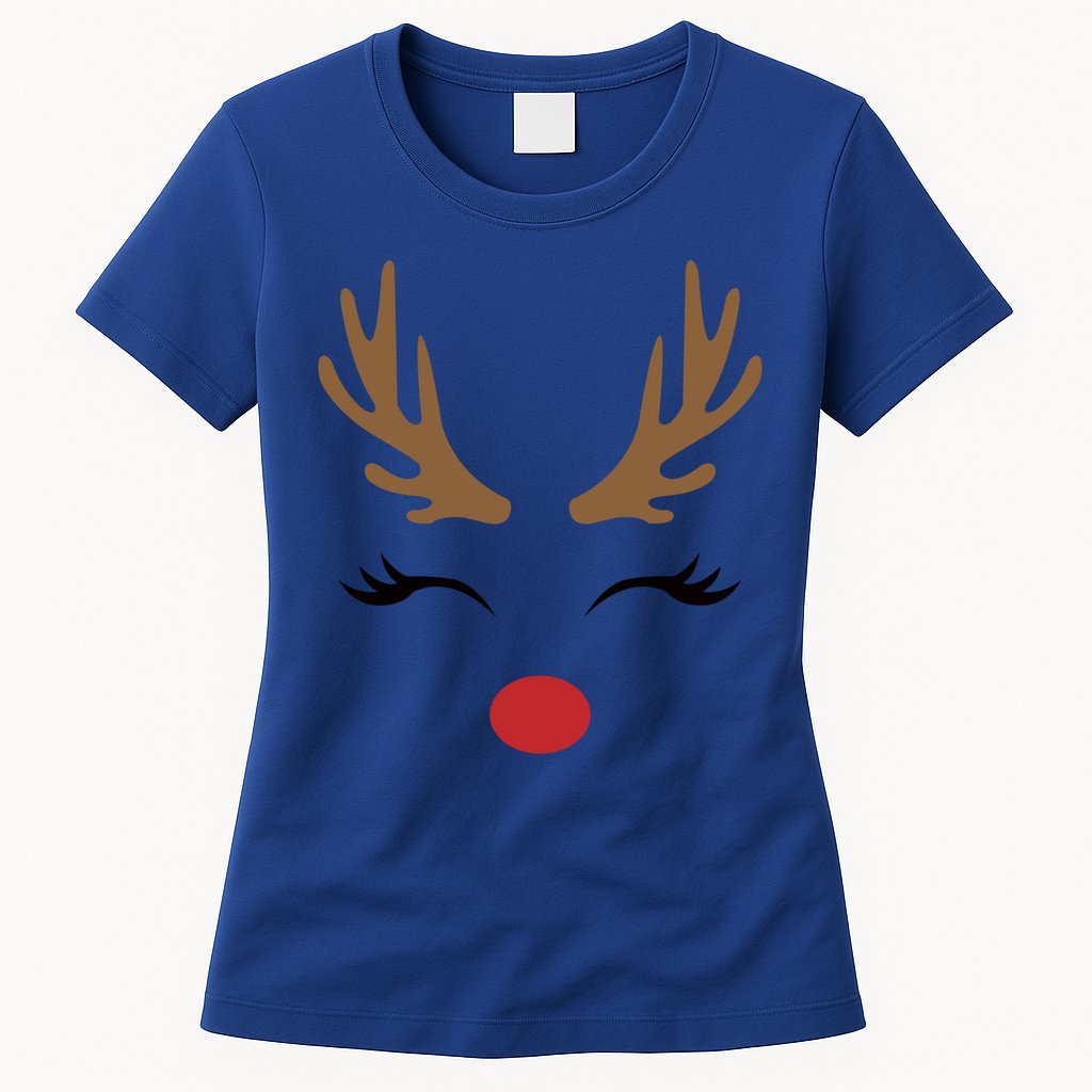 Cute Lady Reindeer Face With Eyelashes And Antlers Gift Novelty Gift Womens T-Shirt