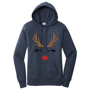 Cute Lady Reindeer Face With Eyelashes And Antlers Gift Novelty Gift Women's Pullover Hoodie