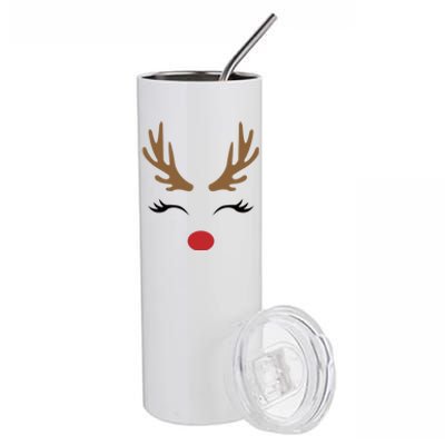 Cute Lady Reindeer Face With Eyelashes And Antlers Gift Novelty Gift Stainless Steel Tumbler