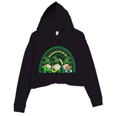 Cute Lucky Rainbow Gnome Happy St Patricks Day Crop Fleece Hoodie