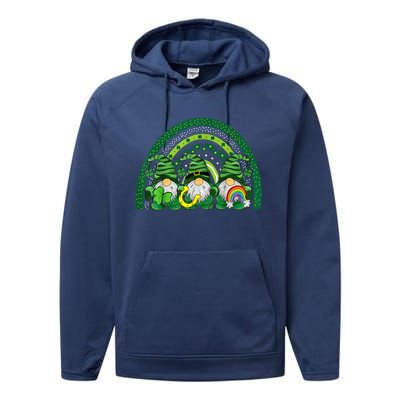 Cute Lucky Rainbow Gnome Happy St Patricks Day Family Outfit Performance Fleece Hoodie