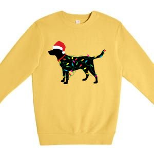 Christmas Labrador Retriever In Santa Hat Xmas Lights Meaningful Gift Premium Crewneck Sweatshirt