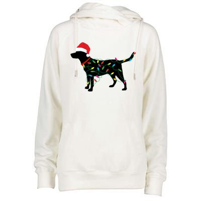 Christmas Labrador Retriever In Santa Hat Xmas Lights Meaningful Gift Womens Funnel Neck Pullover Hood