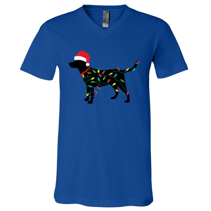 Christmas Labrador Retriever In Santa Hat Xmas Lights Meaningful Gift V-Neck T-Shirt