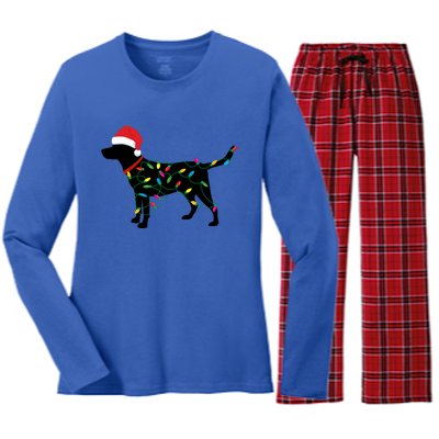 Christmas Labrador Retriever In Santa Hat Xmas Lights Meaningful Gift Women's Long Sleeve Flannel Pajama Set 