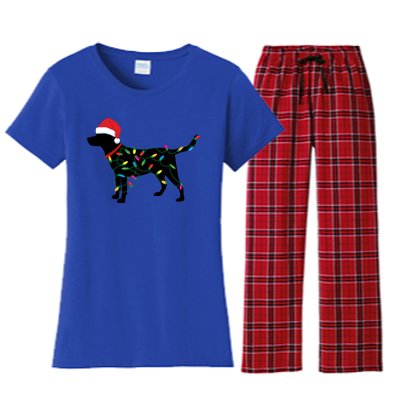 Christmas Labrador Retriever In Santa Hat Xmas Lights Meaningful Gift Women's Flannel Pajama Set