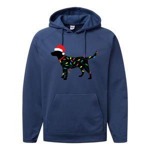 Christmas Labrador Retriever In Santa Hat Xmas Lights Meaningful Gift Performance Fleece Hoodie