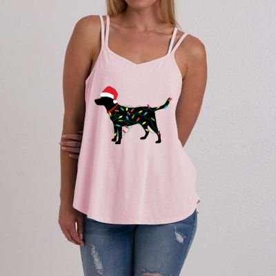 Christmas Labrador Retriever In Santa Hat Xmas Lights Meaningful Gift Women's Strappy Tank