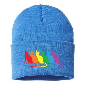 Cats Lgbtq Rainbow Pride Lesbian Lgbt Proud Cat Mom Dad Gift Sustainable Knit Beanie