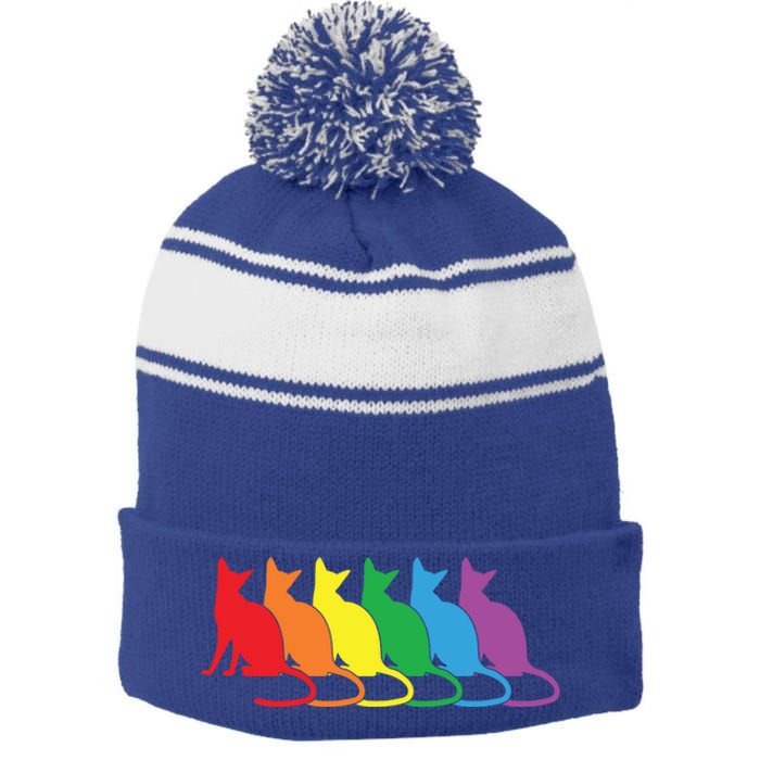 Cats Lgbtq Rainbow Pride Lesbian Lgbt Proud Cat Mom Dad Gift Stripe Pom Pom Beanie