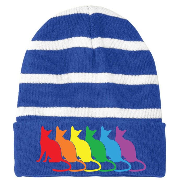 Cats Lgbtq Rainbow Pride Lesbian Lgbt Proud Cat Mom Dad Gift Striped Beanie with Solid Band