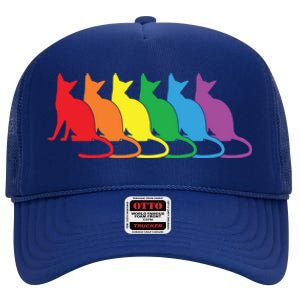 Cats Lgbtq Rainbow Pride Lesbian Lgbt Proud Cat Mom Dad Gift High Crown Mesh Back Trucker Hat