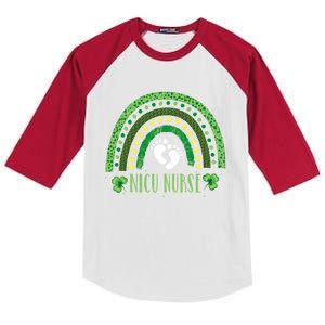 Cute Leopard Rainbow Nicu Nurse St Patricks Day Gift Kids Colorblock Raglan Jersey