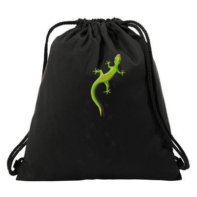 Cute Lizard Reptile With Tracks Climbing Gecko Drawstring Bag