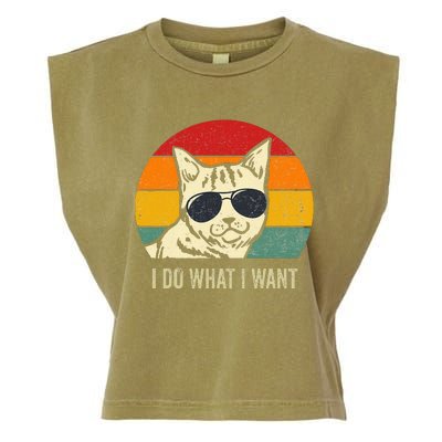 Cat Lovers Retro Vintage I Do What I Want Funny Cat Garment-Dyed Women's Muscle Tee