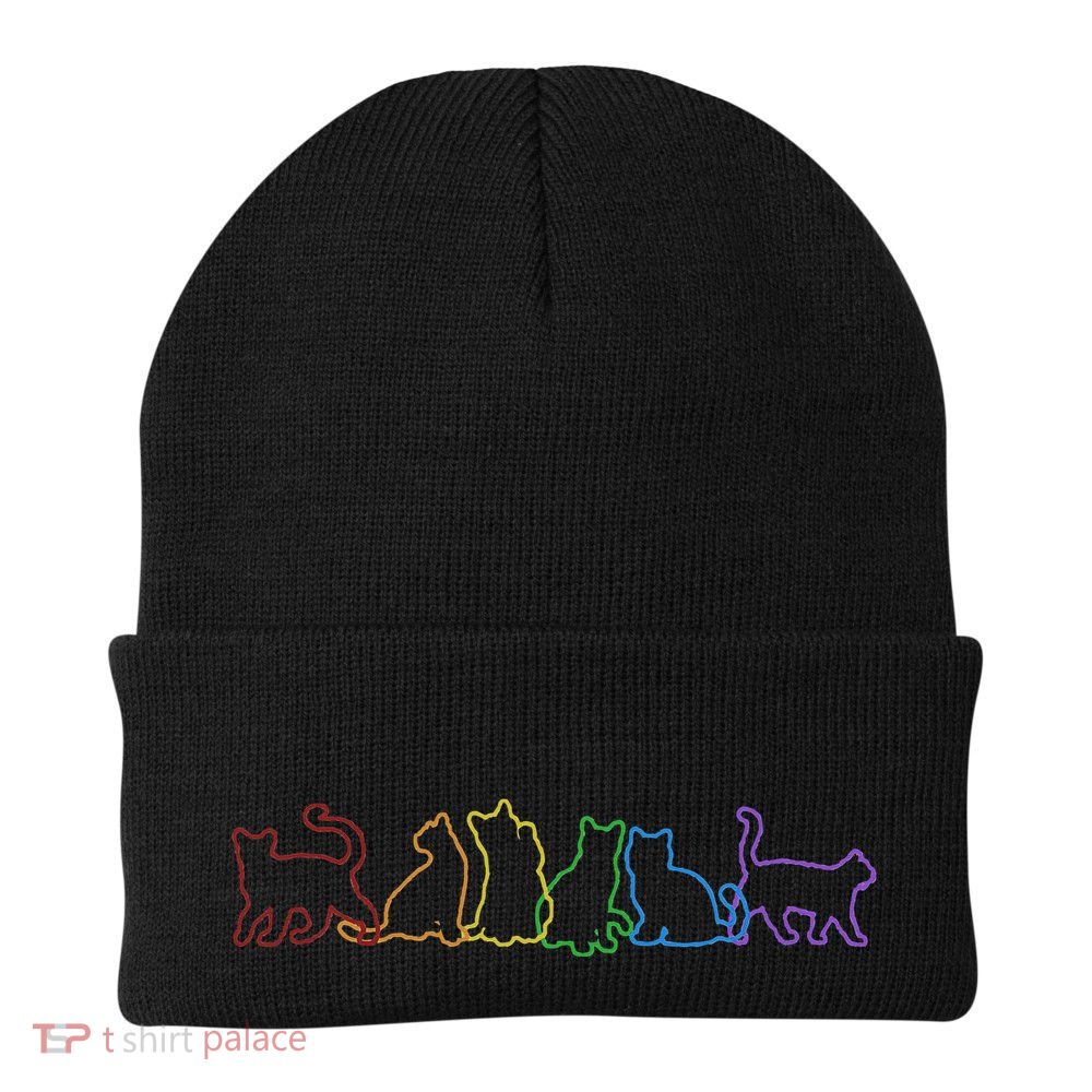 Cat LGBT Rainbow Cat Daddy Cat Mom Cat Lovers Funny Cat Beanie