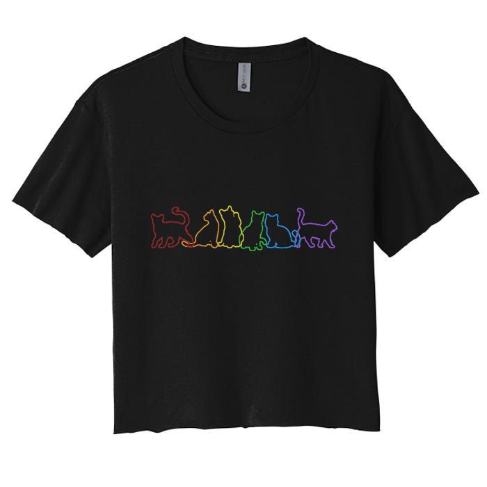 Cat LGBT Rainbow Cat Daddy Cat Mom Cat Lovers Funny Cat Women's Crop Top Tee