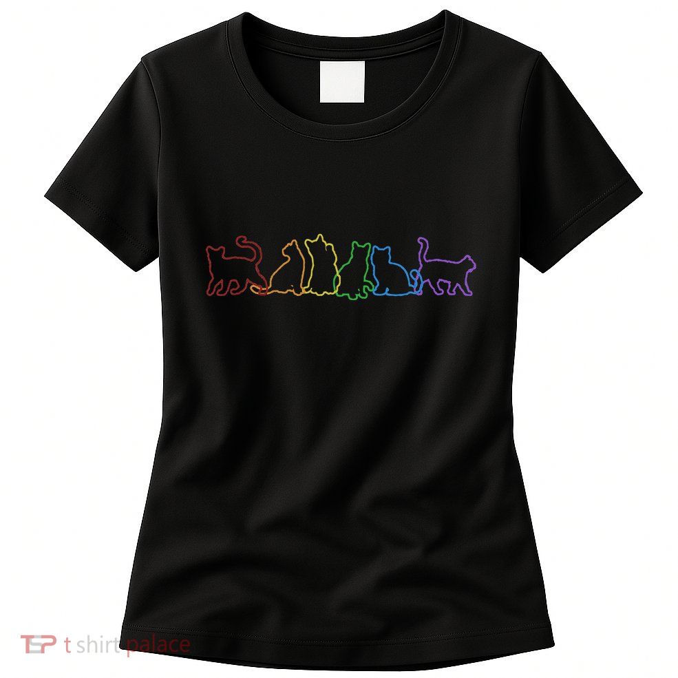 Cat LGBT Rainbow Cat Daddy Cat Mom Cat Lovers Funny Cat Womens T-Shirt