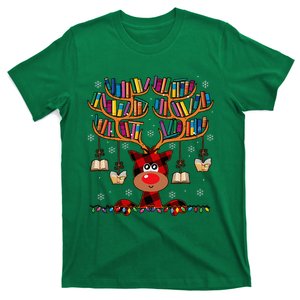 Christmas Librarian Reindeer Matching Family Book Lover Xmas T-Shirt