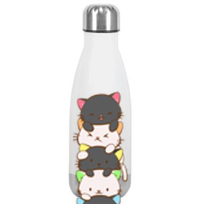 Cute Lgbt Rainbow Ear Kawaii Cats Straight Ally Pride Art Gift Stainless Steel Insulated Water Bottle