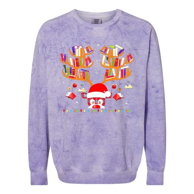 Christmas Library Red Plaid Reindeer Librarian Book Lover Colorblast Crewneck Sweatshirt