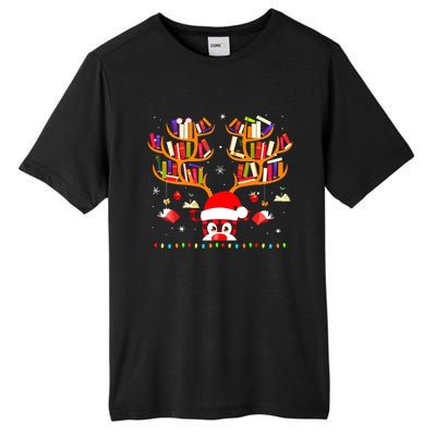 Christmas Library Red Plaid Reindeer Librarian Book Lover Tall Fusion ChromaSoft Performance T-Shirt