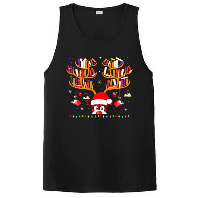 Christmas Library Red Plaid Reindeer Librarian Book Lover PosiCharge Competitor Tank