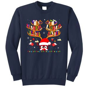 Christmas Library Red Plaid Reindeer Librarian Book Lover Sweatshirt