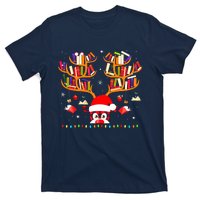 Christmas Library Red Plaid Reindeer Librarian Book Lover T-Shirt