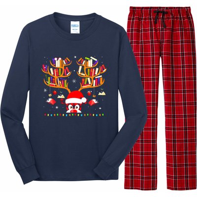 Christmas Library Red Plaid Reindeer Librarian Book Lover Long Sleeve Pajama Set