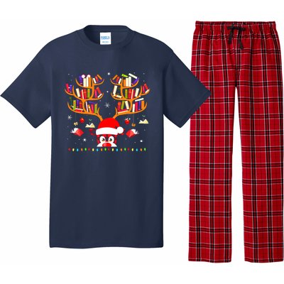 Christmas Library Red Plaid Reindeer Librarian Book Lover Pajama Set