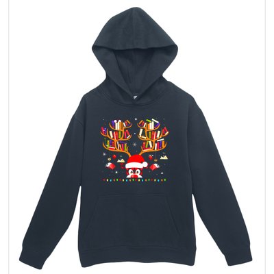 Christmas Library Red Plaid Reindeer Librarian Book Lover Urban Pullover Hoodie