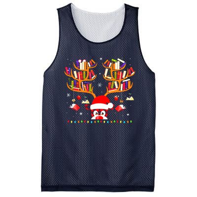 Christmas Library Red Plaid Reindeer Librarian Book Lover Mesh Reversible Basketball Jersey Tank