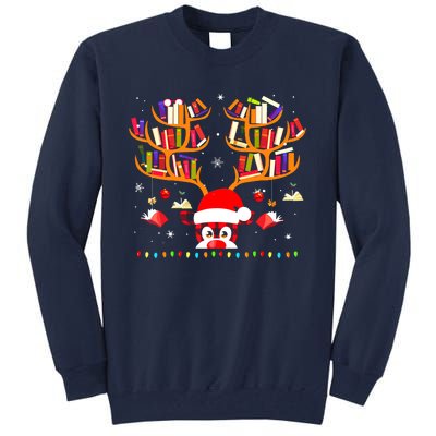 Christmas Library Red Plaid Reindeer Librarian Book Lover Tall Sweatshirt