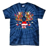 Christmas Library Red Plaid Reindeer Librarian Book Lover Tie-Dye T-Shirt