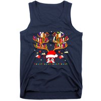 Christmas Library Red Plaid Reindeer Librarian Book Lover Tank Top