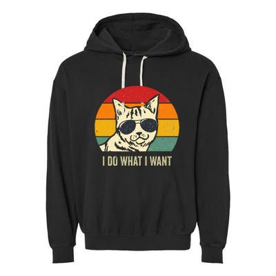 Cat Lovers Retro Vintage I Do What I Want Funny Cat Garment-Dyed Fleece Hoodie