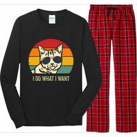 Cat Lovers Retro Vintage I Do What I Want Funny Cat Long Sleeve Pajama Set