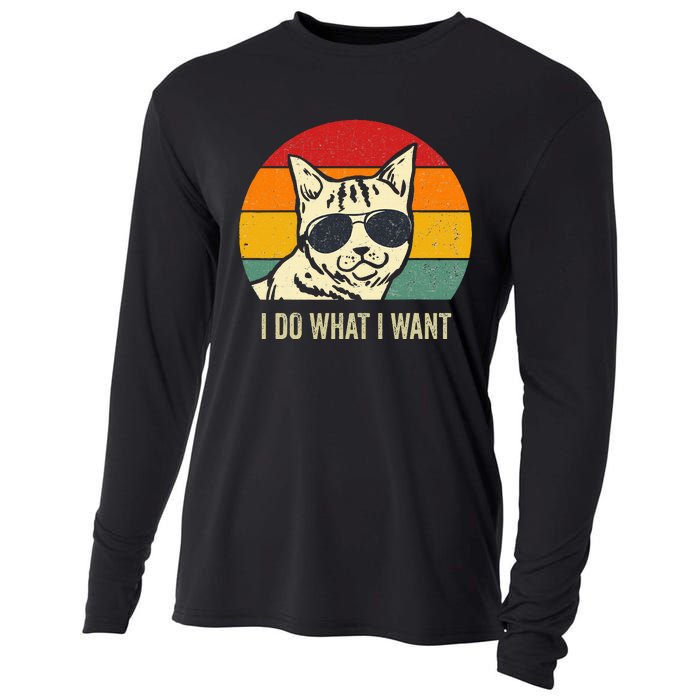 Cat Lovers Retro Vintage I Do What I Want Funny Cat Cooling Performance Long Sleeve Crew