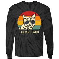 Cat Lovers Retro Vintage I Do What I Want Funny Cat Tie-Dye Long Sleeve Shirt