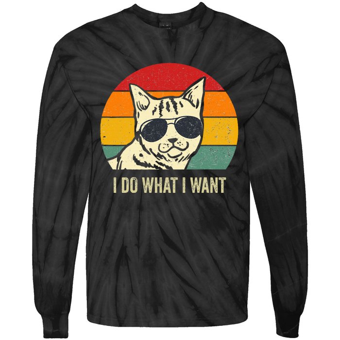 Cat Lovers Retro Vintage I Do What I Want Funny Cat Tie-Dye Long Sleeve Shirt